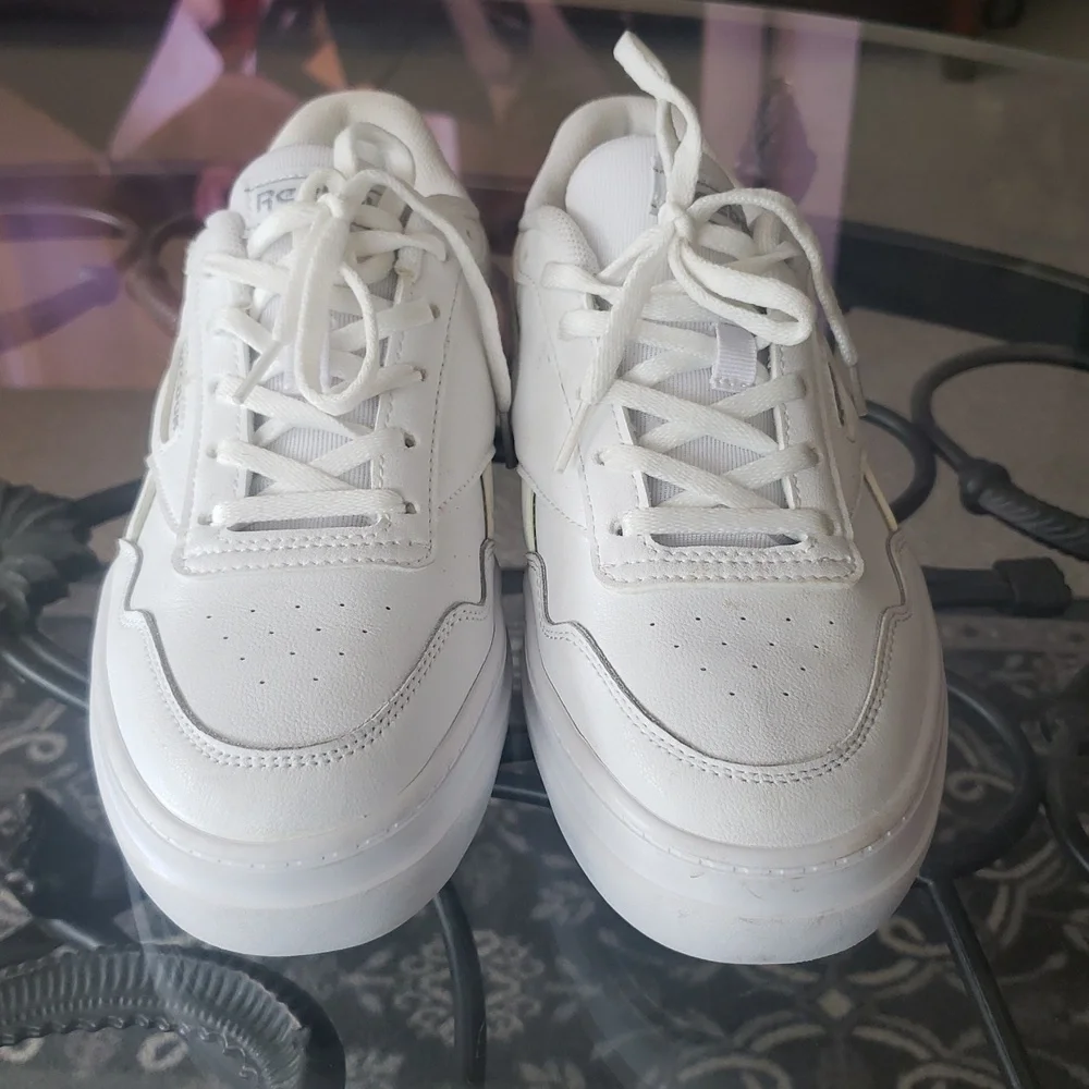 Reebok White Sneakers with Iridescent Lavender Heel Accent - Picture 2 of 9